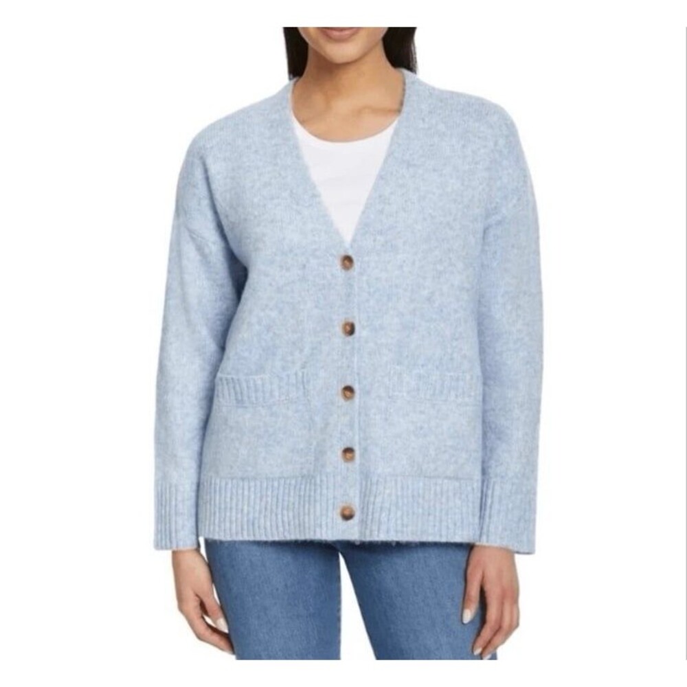 ELLA MOSS Blue Boyfriend Cozy Cardigan Sweater XL Coastal Grandmacore Preppy NWT